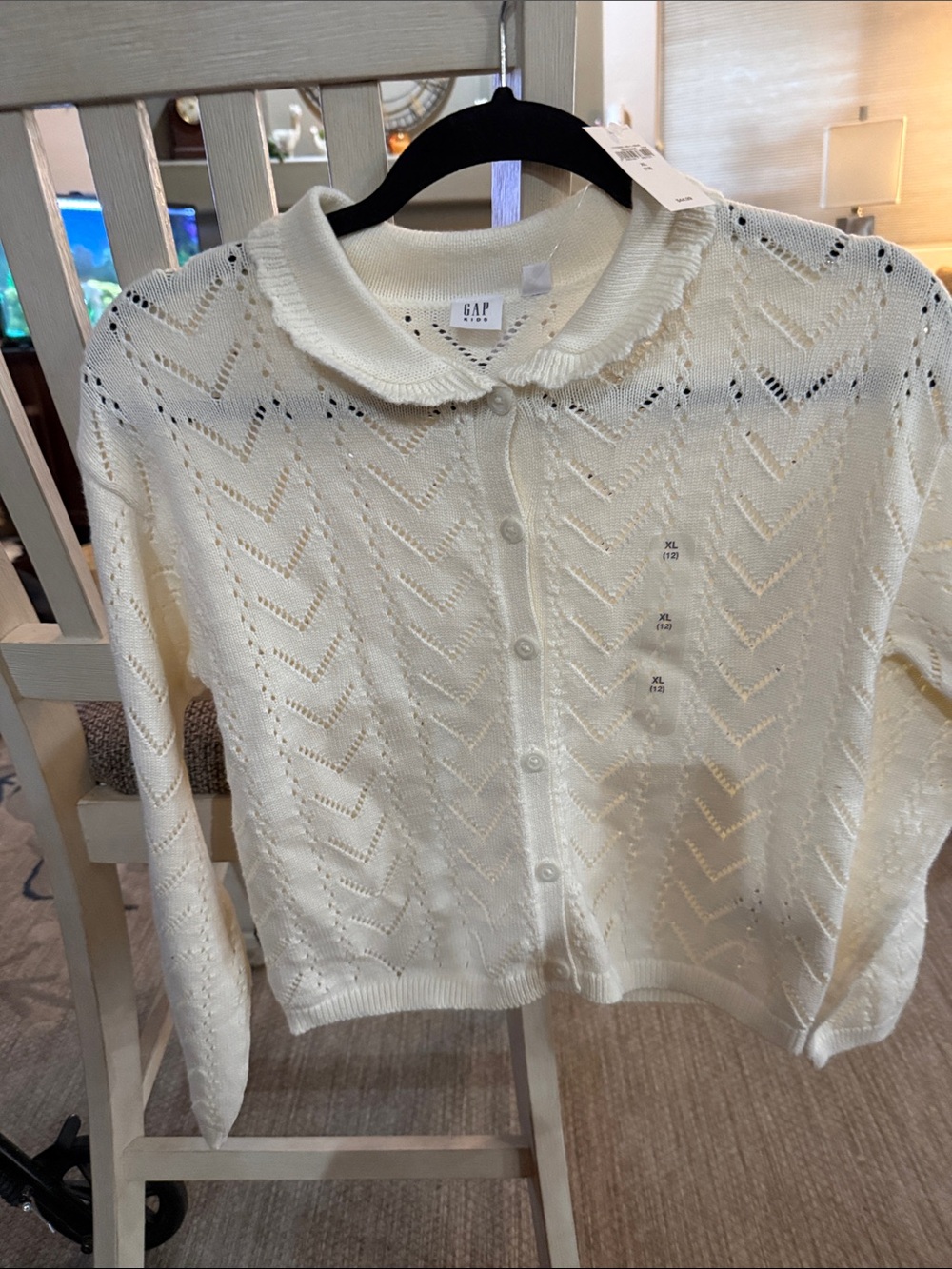 Girls XL GAP Cream Openwork Peter Pan Collar Cardigan